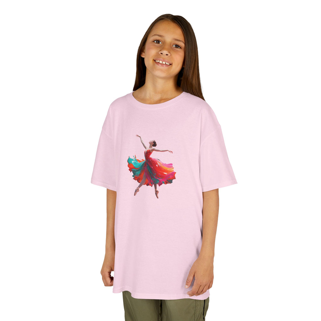 Kids Dance T-Shirt — Colorful Ballerina Graphic Tee featuring a vibrant watercolor-style dancer design.