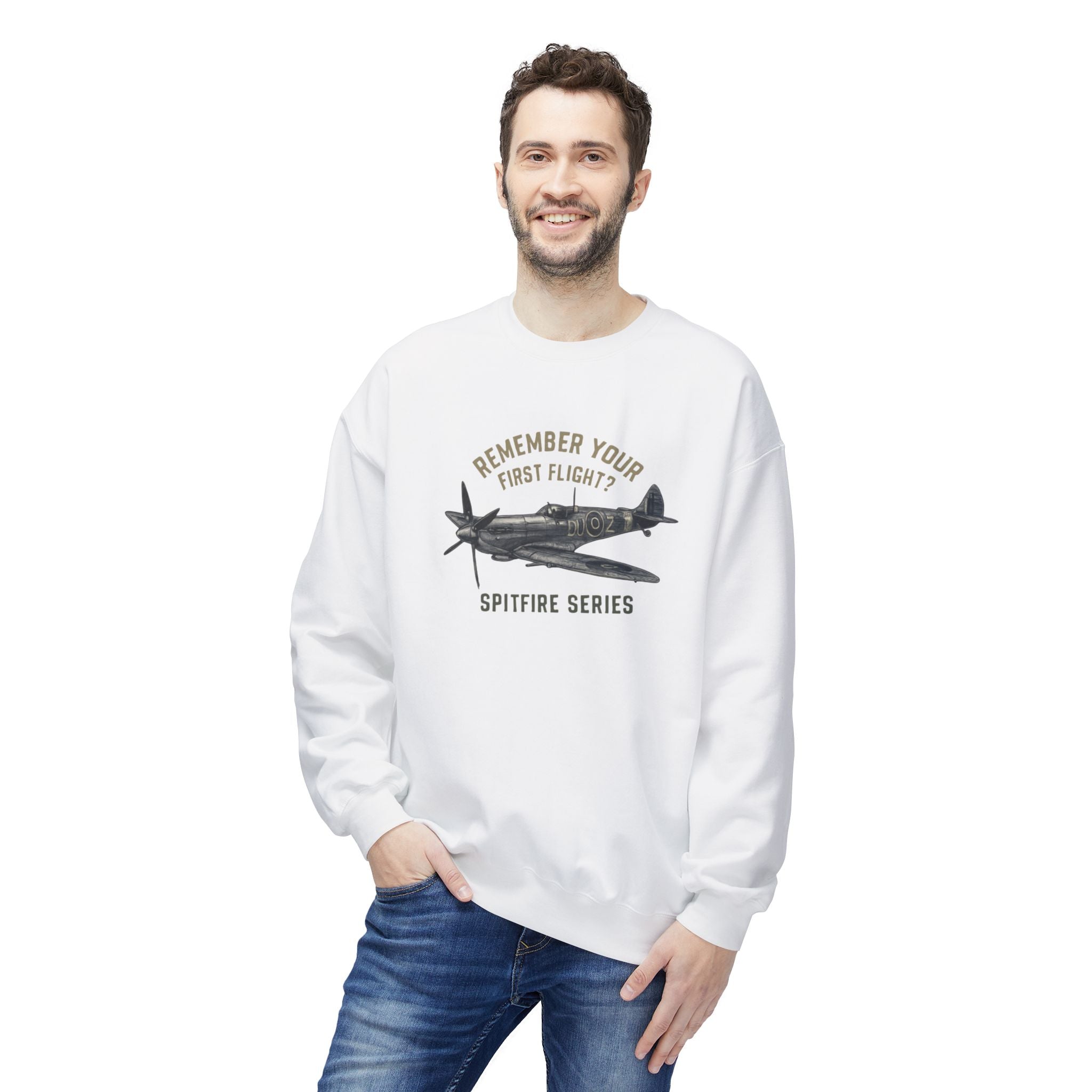 Spitfire Series Sweatshirt – "Remember Your First Flight" Vintage Plane Crewneck US
