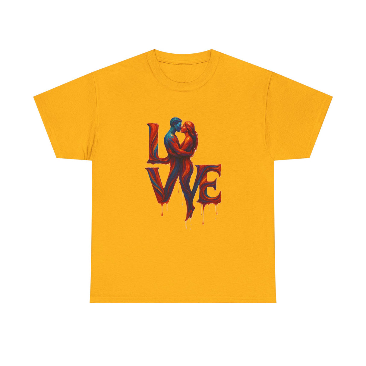 Flat lay of the LOVE Couple Silhouette T-Shirt — Romantic Dripping Love Design showing vibrant colors and material quality.