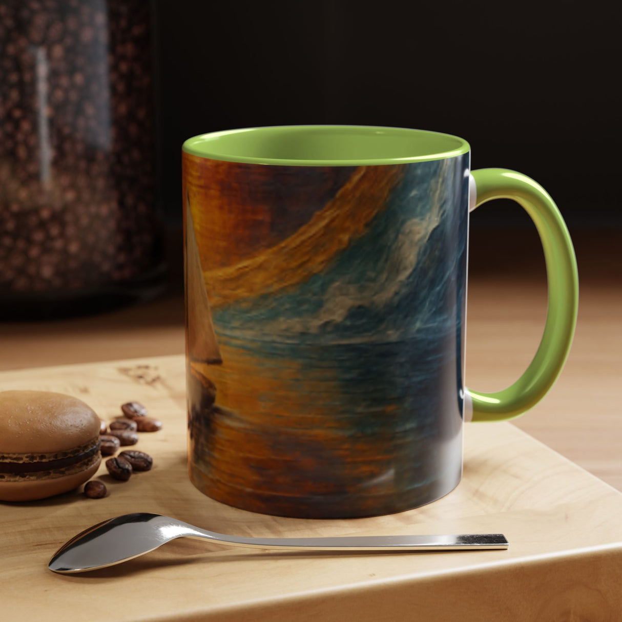 Sail into the Sun Ceramic Coffee Mug surrounded by morning light, creating an inviting atmosphere for coffee lovers.