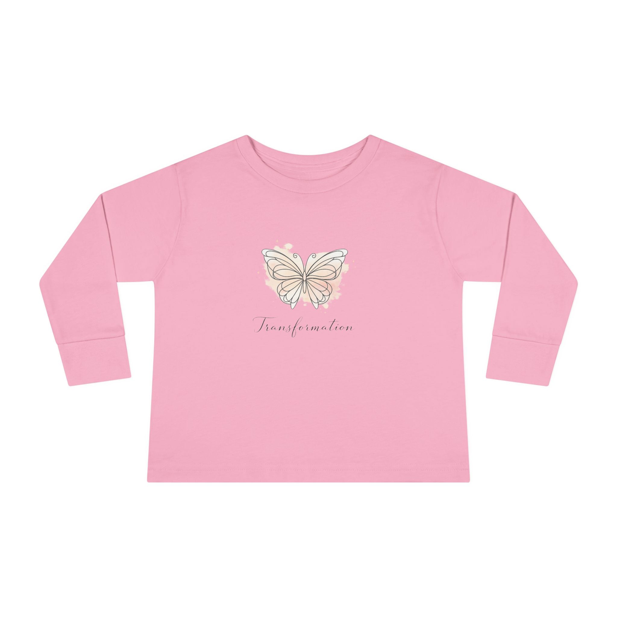 Transformation Pastel Butterfly Graphic Kids Shirt —Toddler Long Sleeve Tee