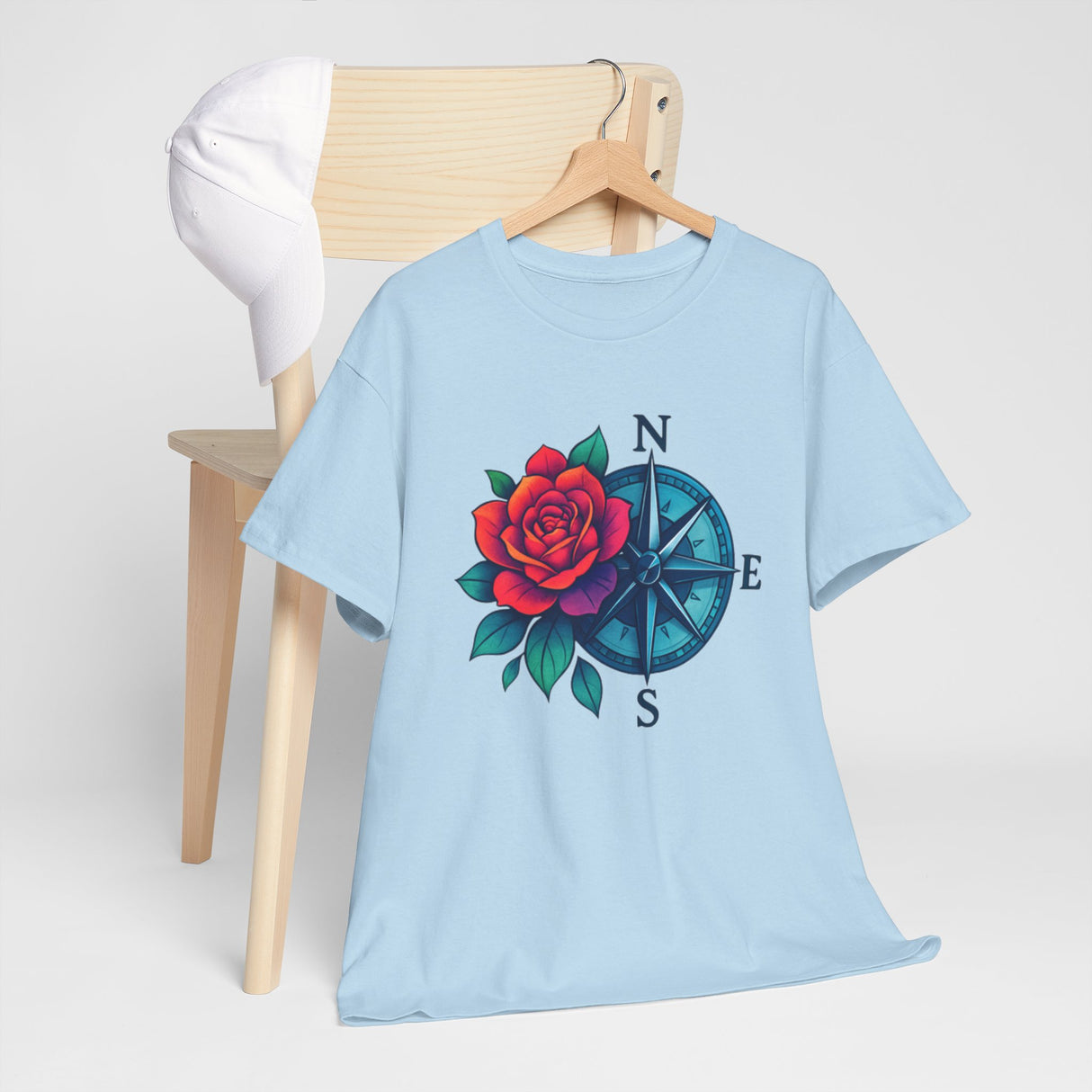 Stylish illustration of the Compass Rose Tee — Red Rose Nautical Compass Graphic T-Shirt capturing its essence.