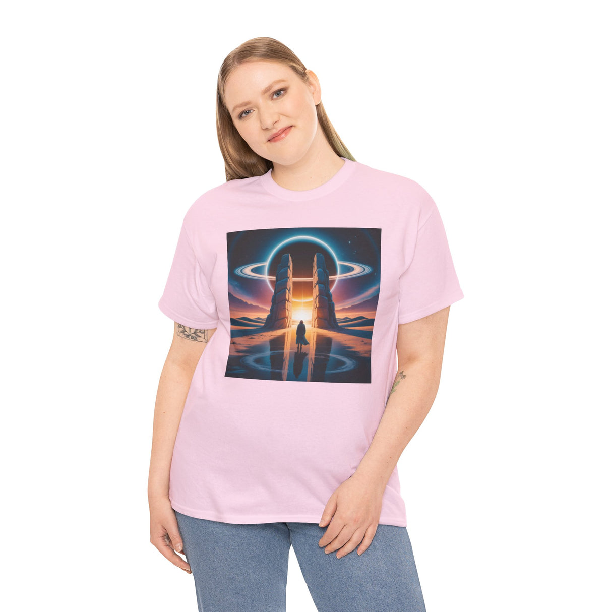 Pairing ideas with the Sci-Fi Gateway T-Shirt, emphasizing the cosmic portal theme.