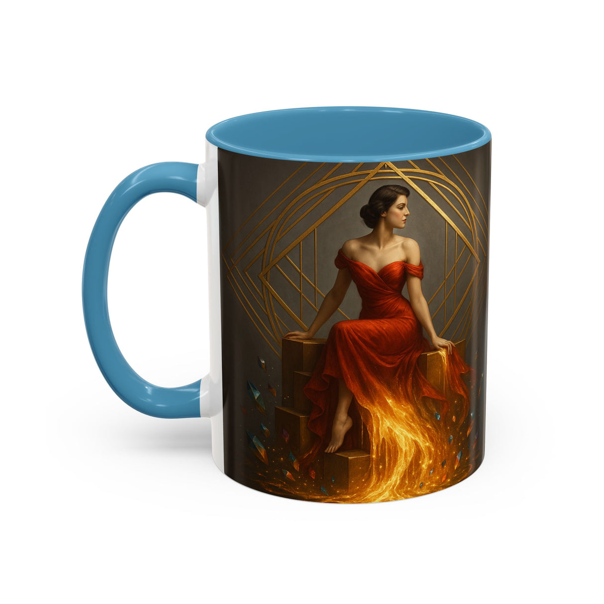 Fiery Goddess Accent Coffee Mug filled with herbal tea, promoting relaxation and creativity.
