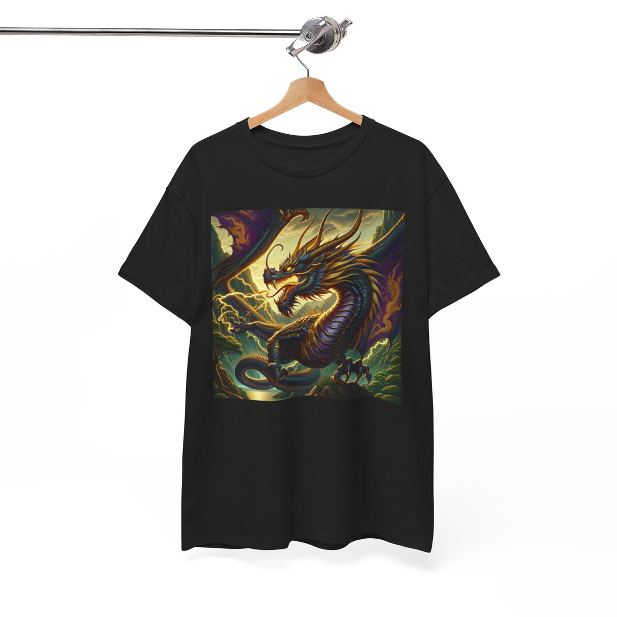 Dragon Compass Graphic Tee on a neutral background, emphasizing the bold colors of the dragon and compass.