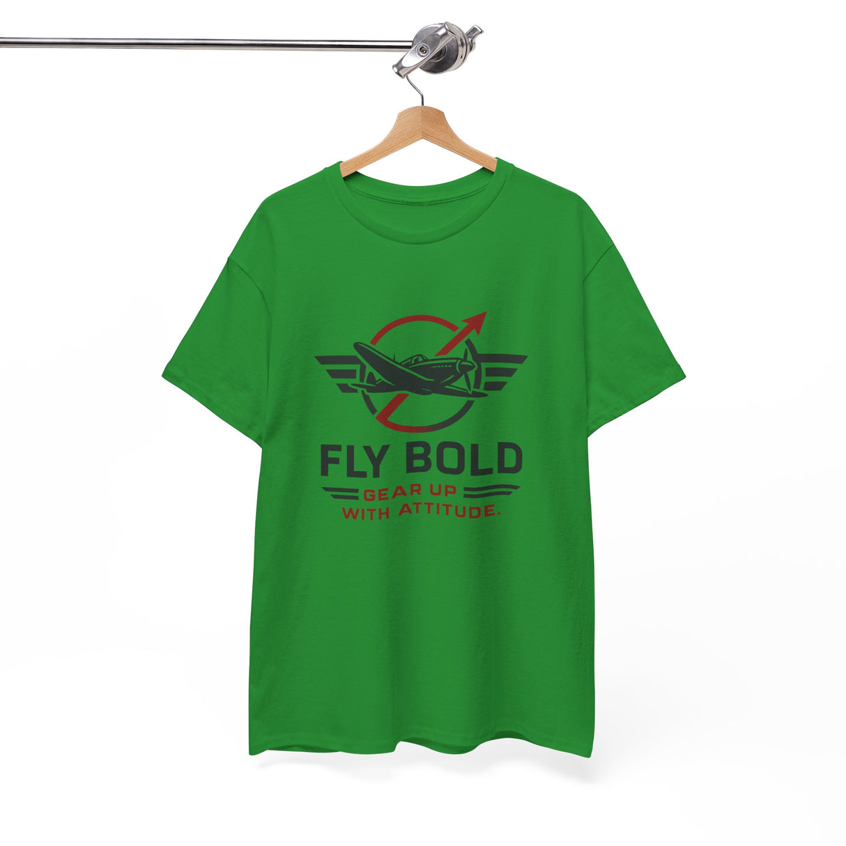 The Fly Bold Graphic Tee showcased against a backdrop of airplanes, perfect for pilots.