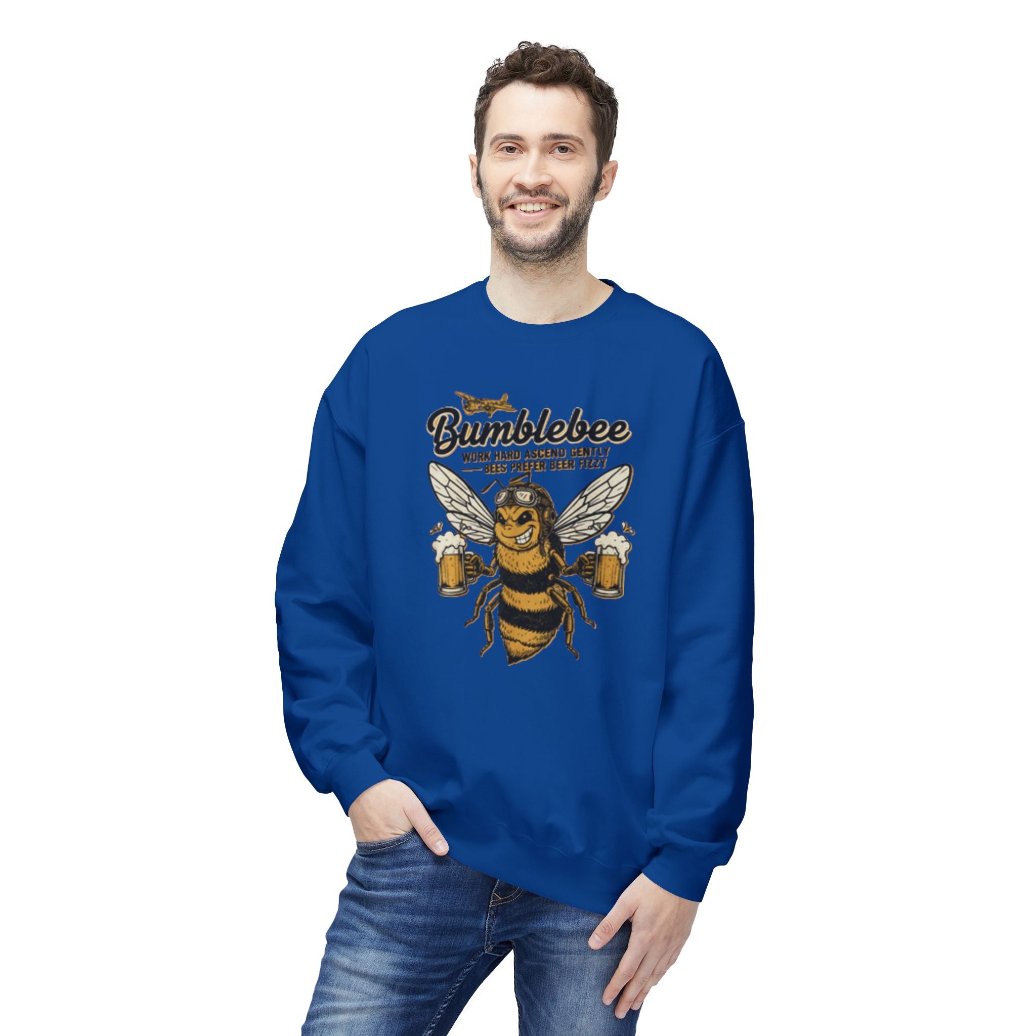 Bumblebee Beer Crewneck Sweatshirt — Playful Bee Graphic Sweatshirt for Beer Lovers US