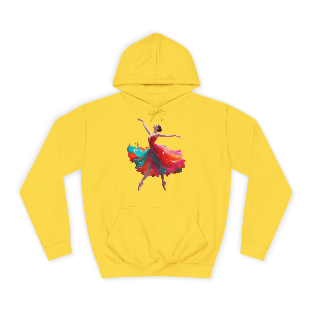 Ballet Dancer Art Hoodie on display in a well-lit room, highlighting its vibrant print and artistic expression.