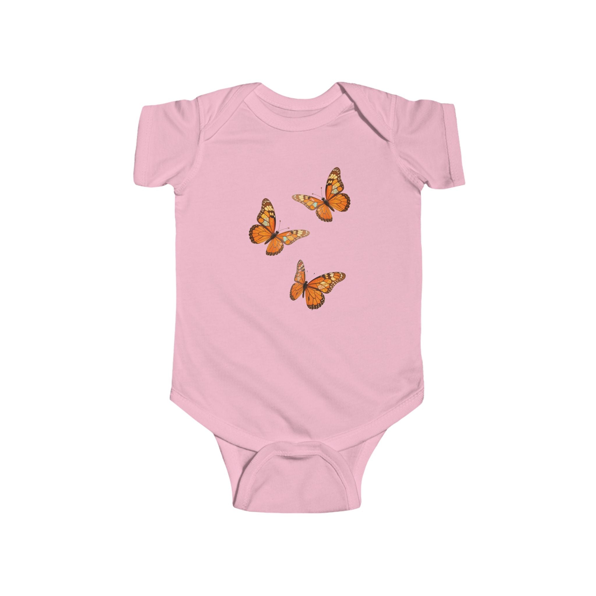 Baby Bodysuit with Orange Butterfly Trio — Infant Onesie, Cute Nature Nursery Gift US