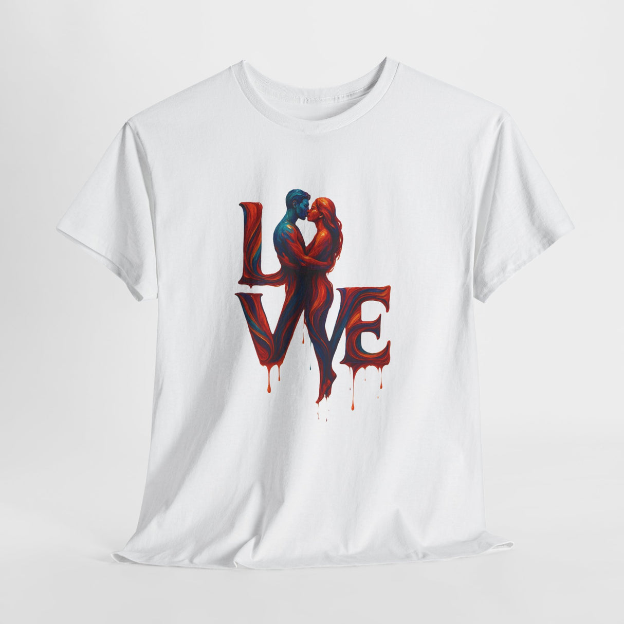 LOVE Couple Silhouette T-Shirt — Romantic Dripping Love Design featuring artistic figures in a creative and intimate style.