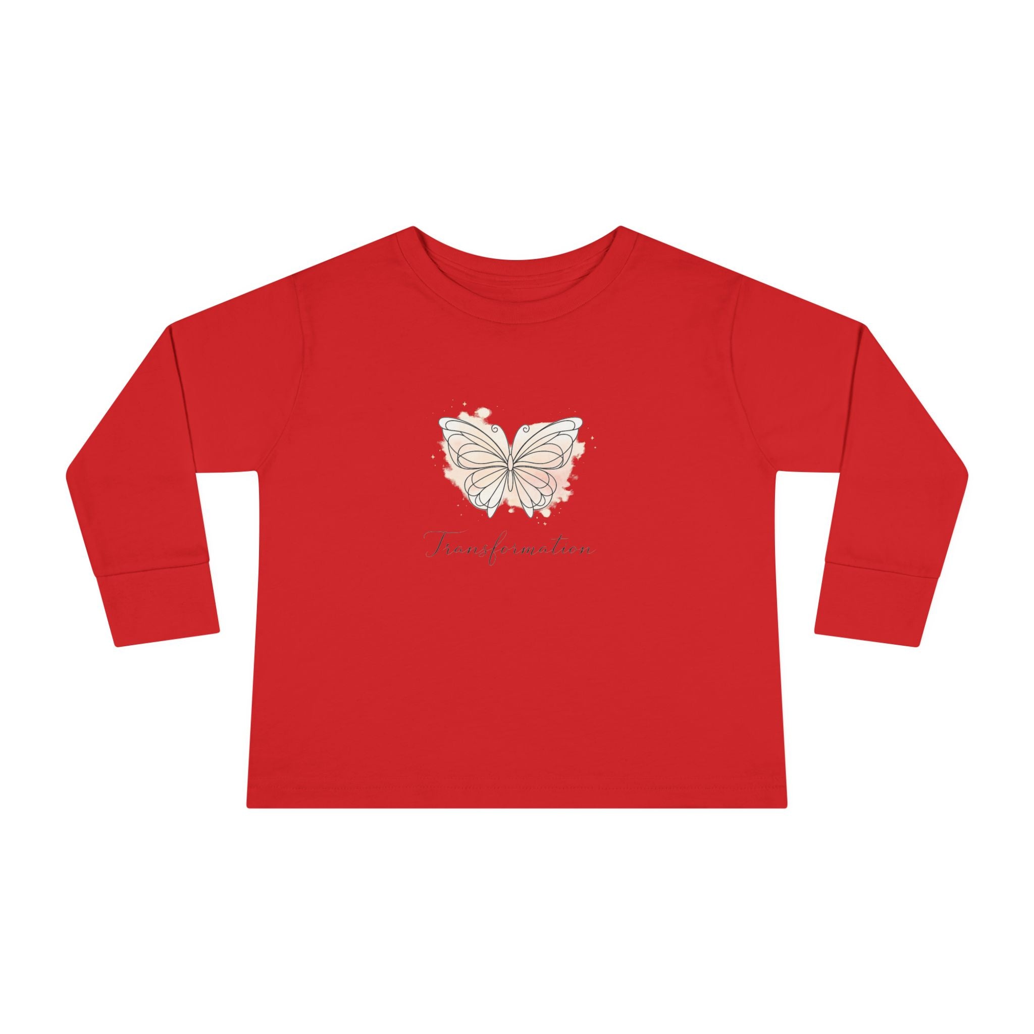 Transformation Pastel Butterfly Graphic Kids Shirt —Toddler Long Sleeve Tee