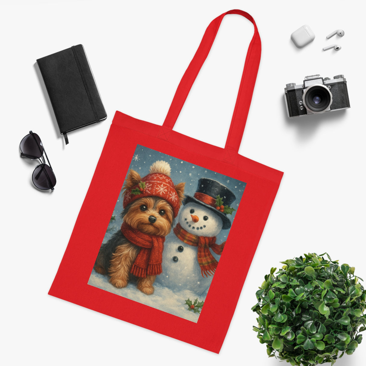 Stylish and festive Christmas Snowman Tote Bag designed for a cheerful holiday shopping experience.