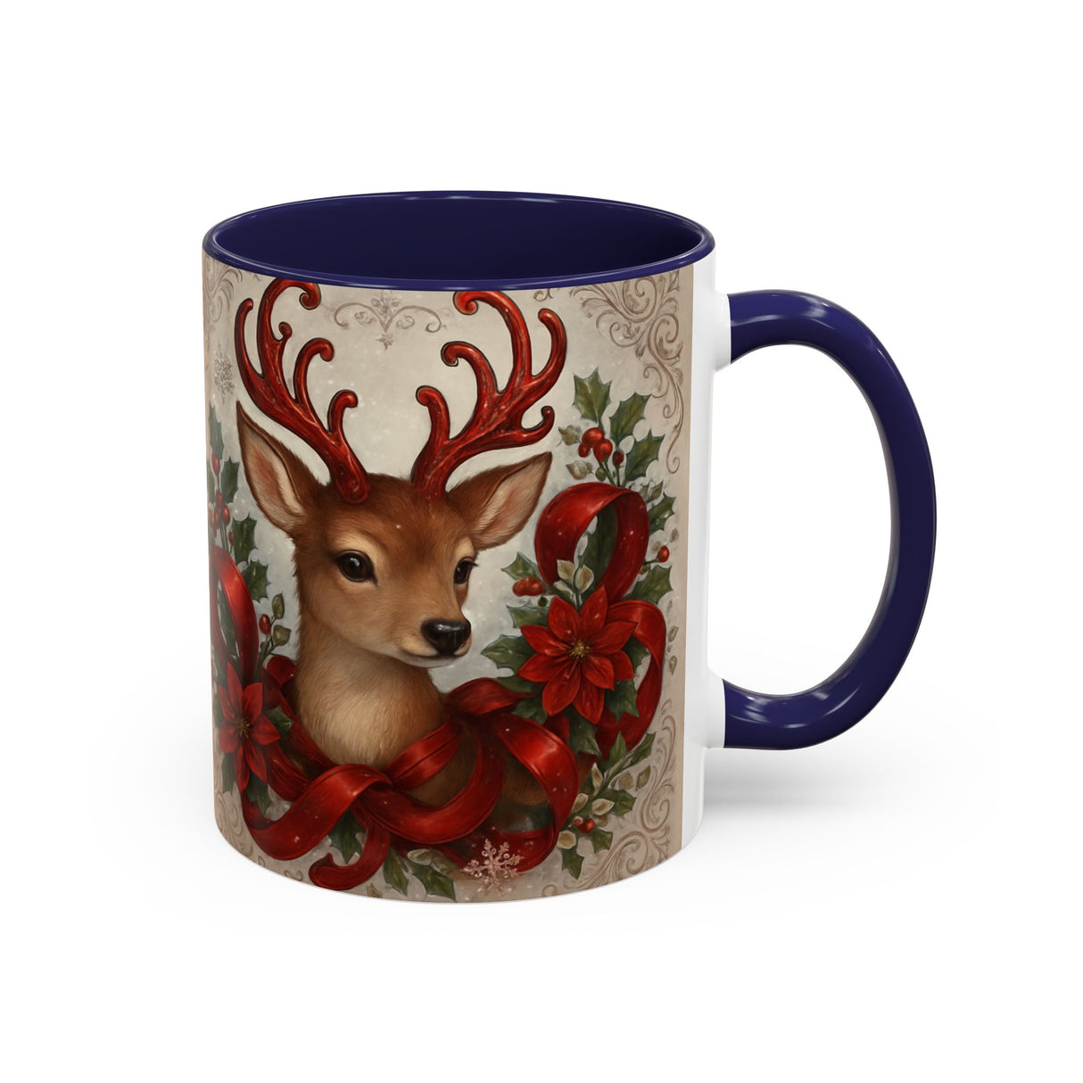 Christmas Reindeer Coffee Mug with a painterly design, bringing festive joy to every sip.