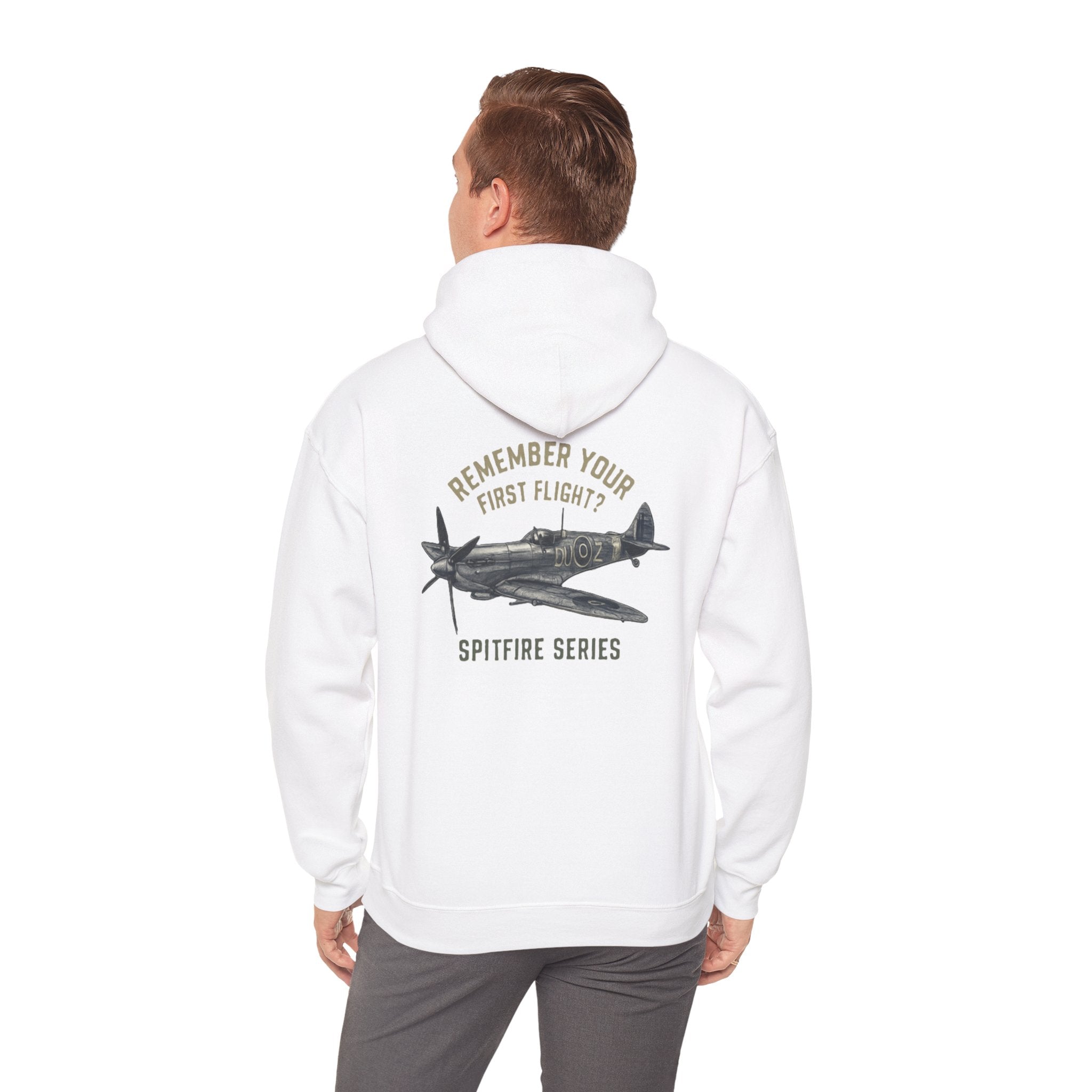 Flat lay of the Spitfire Series Hoodie with aviation-themed accessories, creating a lifestyle image for aviation enthusiasts.