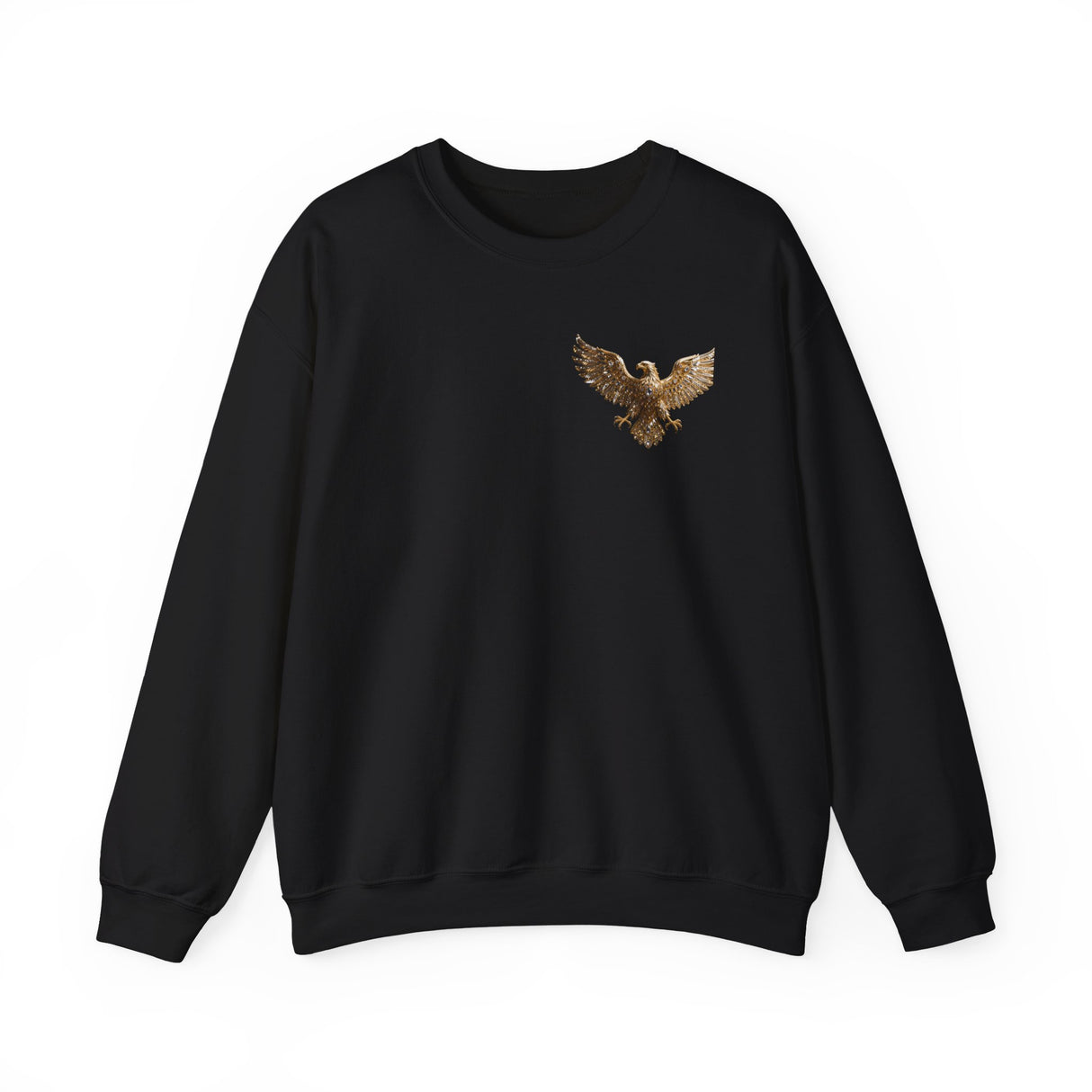 Lifestyle image of the Crewneck Sweatshirt — Medieval Knight & Eagle Graphic, layered under a coat.