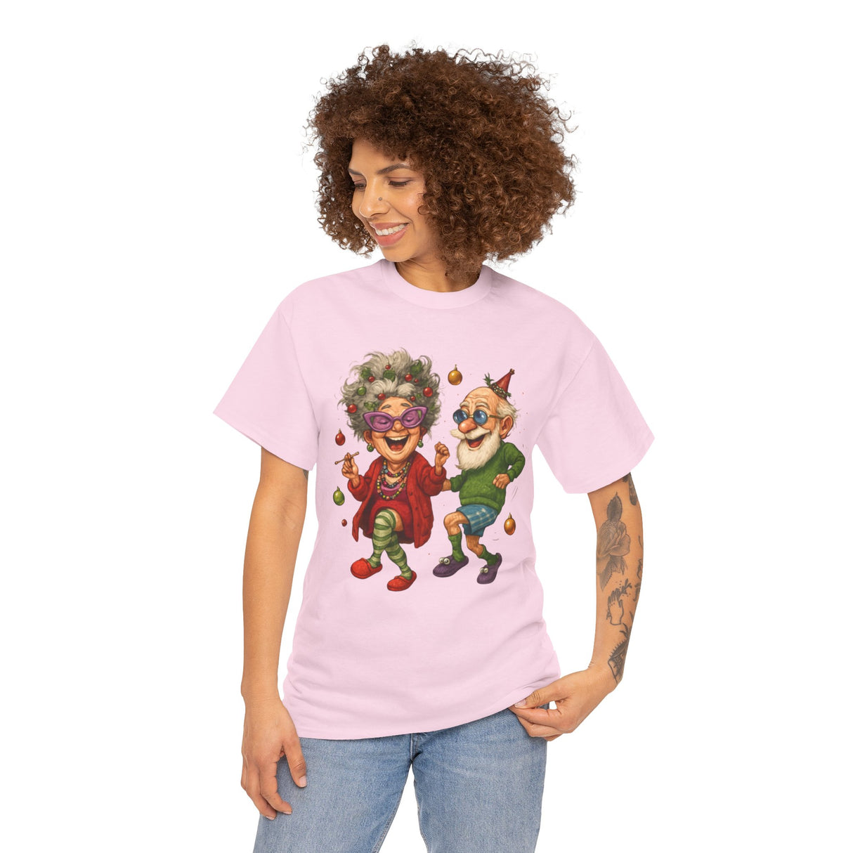 Colorful graphic apparel featuring a dancing elderly couple on the Dancing Seniors Illustration T‑Shirt.