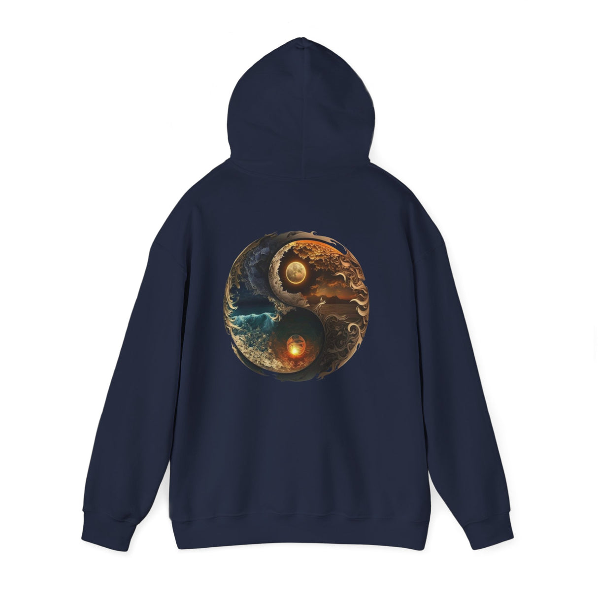 Model poses in the Yin Yang Moon & Sun Hoodie, emphasizing its comfortable fit and style.
