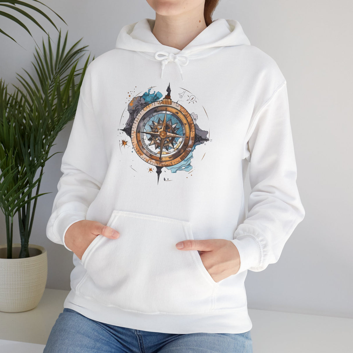 Back view of the Compass Rose Hoodie, highlighting the clean and comfortable silhouette.