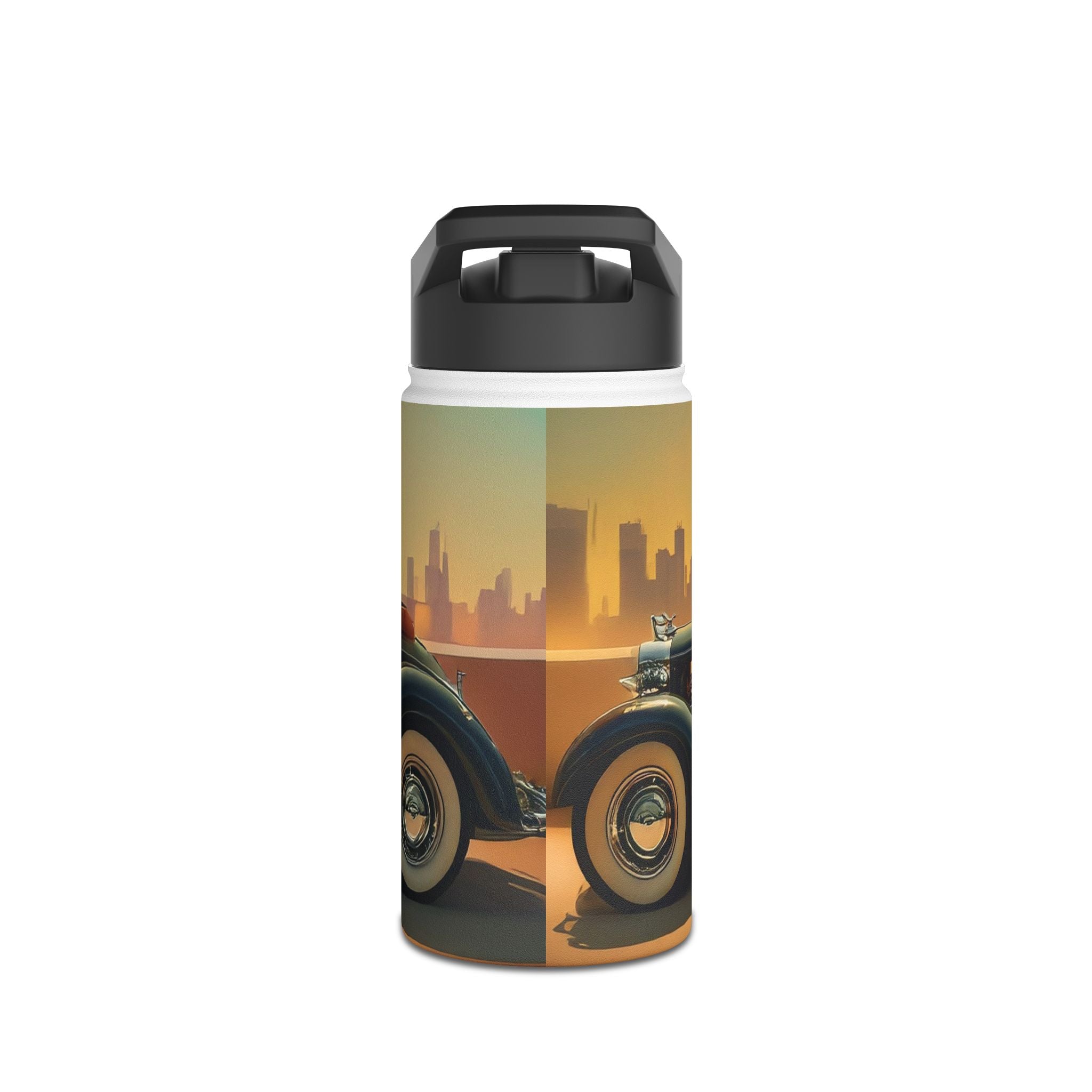 Close-up view of Vintage Glam Stainless Steel Water Bottle showing intricate print and matte finish for grip.