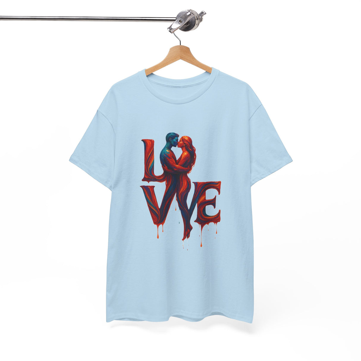 LOVE Couple Silhouette T-Shirt — Romantic Dripping Love Design capturing the essence of romance in bold print.