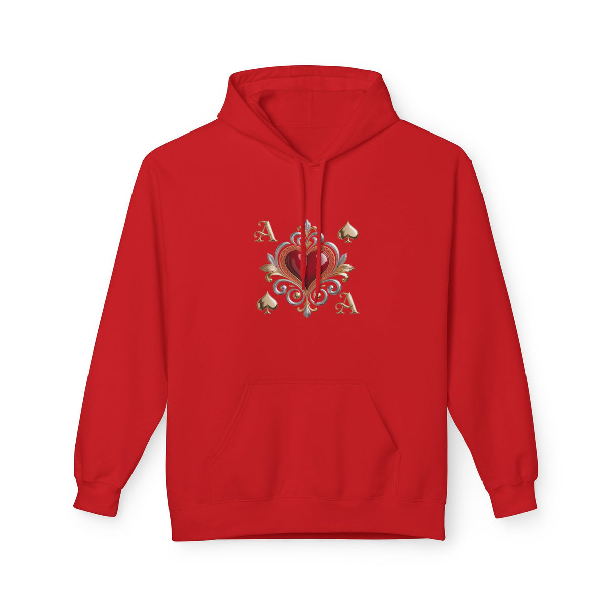 Ace of Hearts Decorative Hoodie in different sizes, showcasing the range available for all.