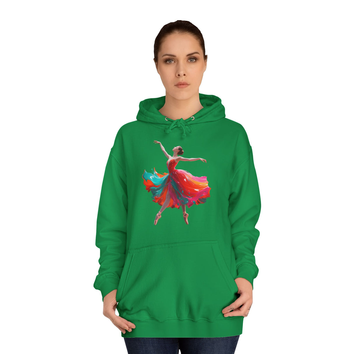 Ballet Dancer Art Hoodie details showing adjustable hood and drawstrings, a stylish choice for dance lovers.