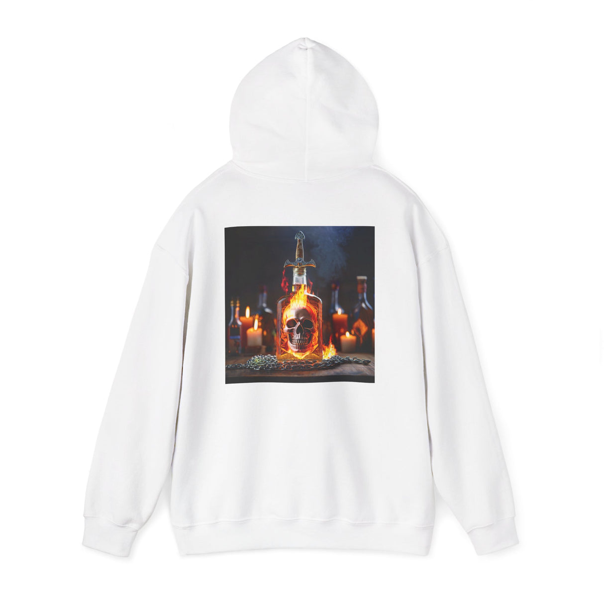 Side view of Skull Potion Bottle Hoodie - Witchy Gothic Spellcraft Sweatshirt showing the color-matched drawcord and overall fit.