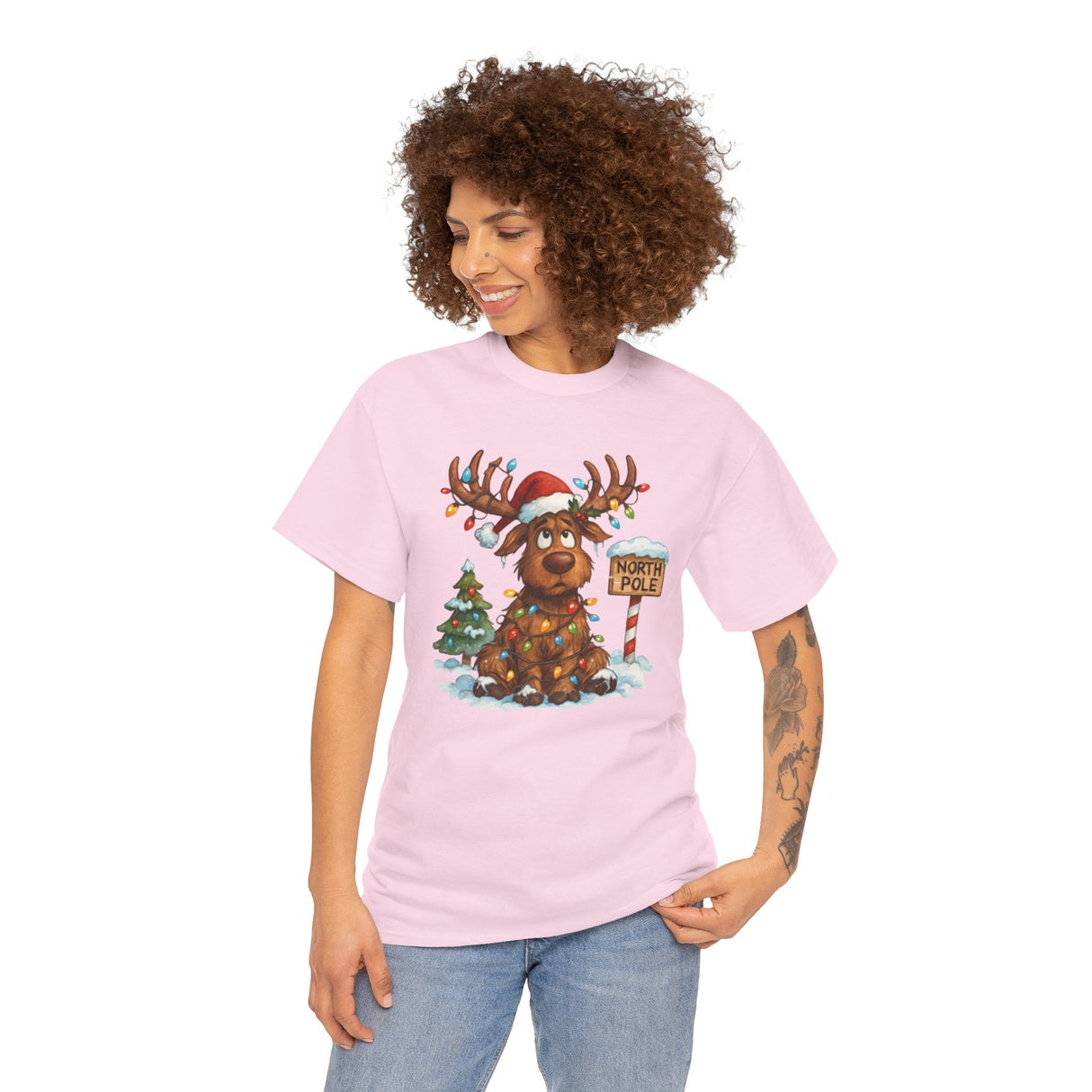 Christmas Reindeer Tee showcasing playful reindeer design, ideal for festive celebrations.