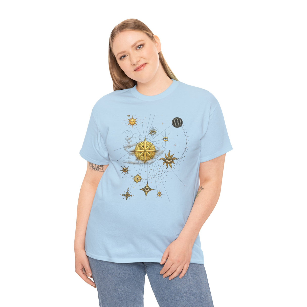 Celestial Gold Star Map T-Shirt folded neatly, displaying soft texture and rich color.