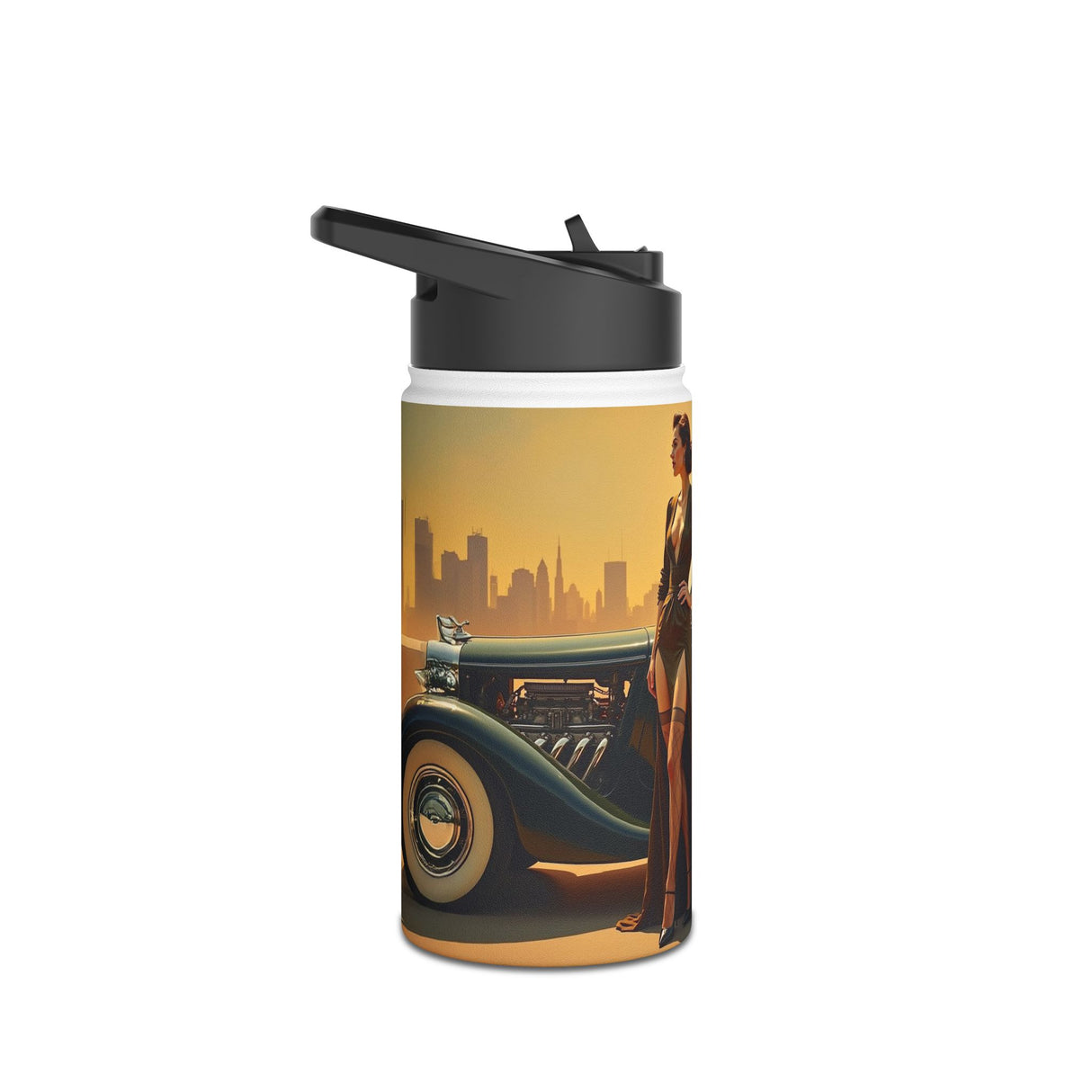 Lifestyle shot of Vintage Glam Stainless Steel Water Bottle in use, showcasing its functionality during outdoor adventures.