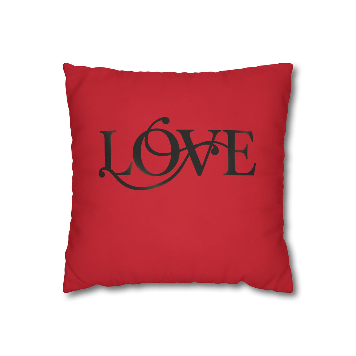 Love Script Red Square Pillowcase — Decorative Valentine Accent Pillow Cover 16" × 16"