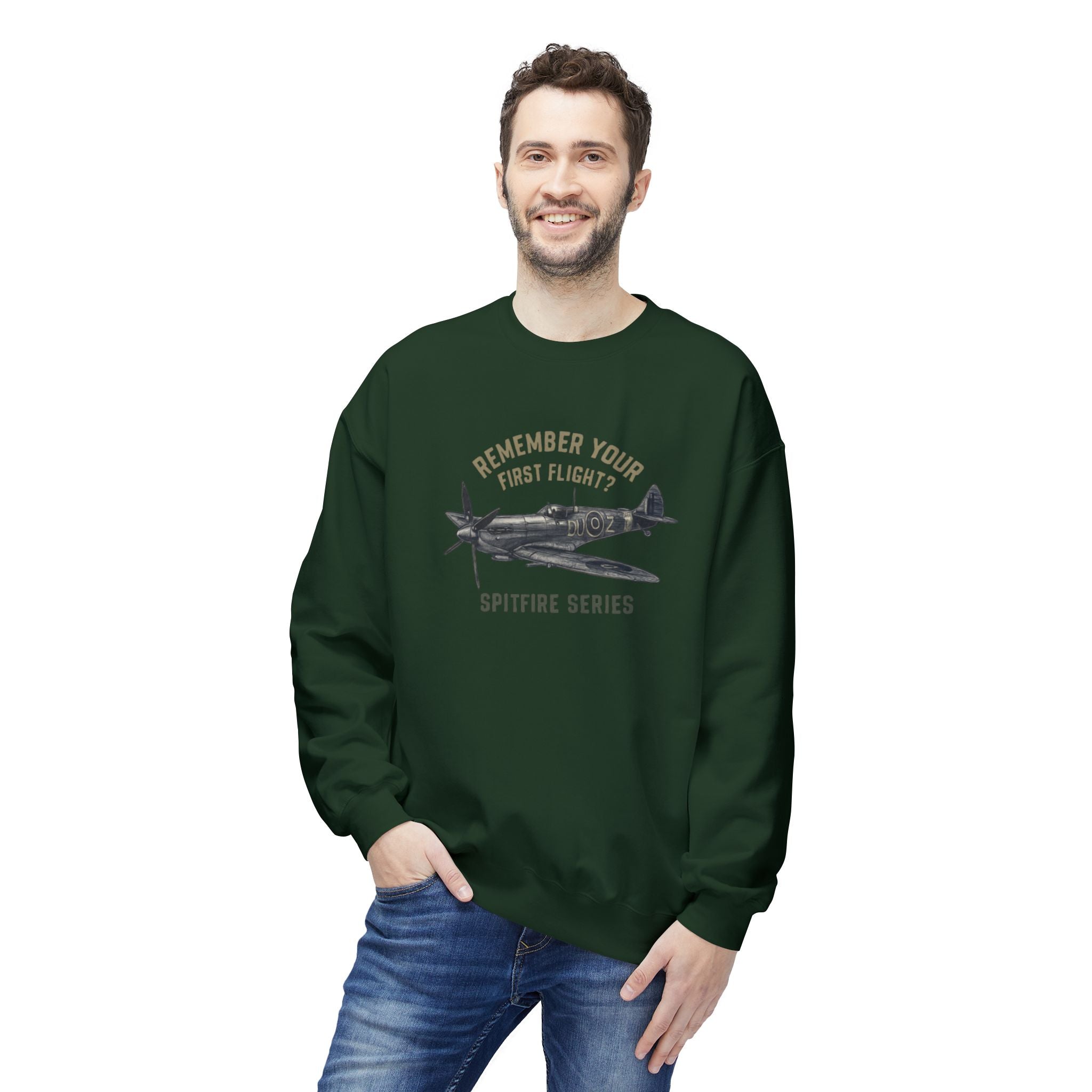 Spitfire Series Sweatshirt – "Remember Your First Flight" Vintage Plane Crewneck US