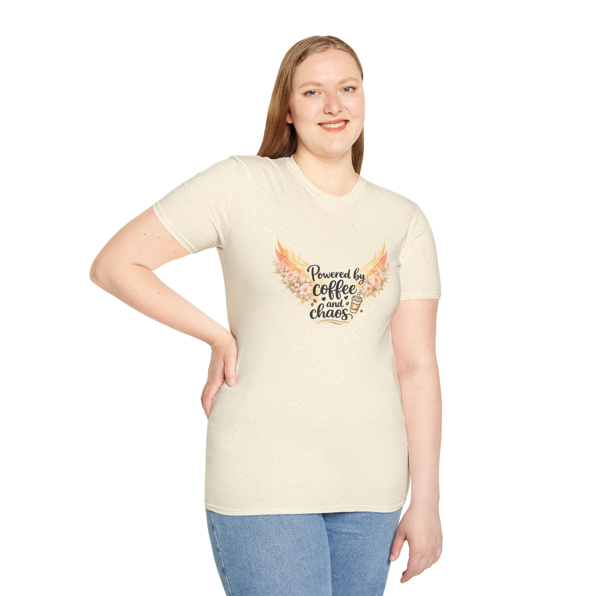 "Powered by Coffee and Chaos" Graphic Tee Stylish T-Shirt Powered by Coffee and Chaos Graphic Tee