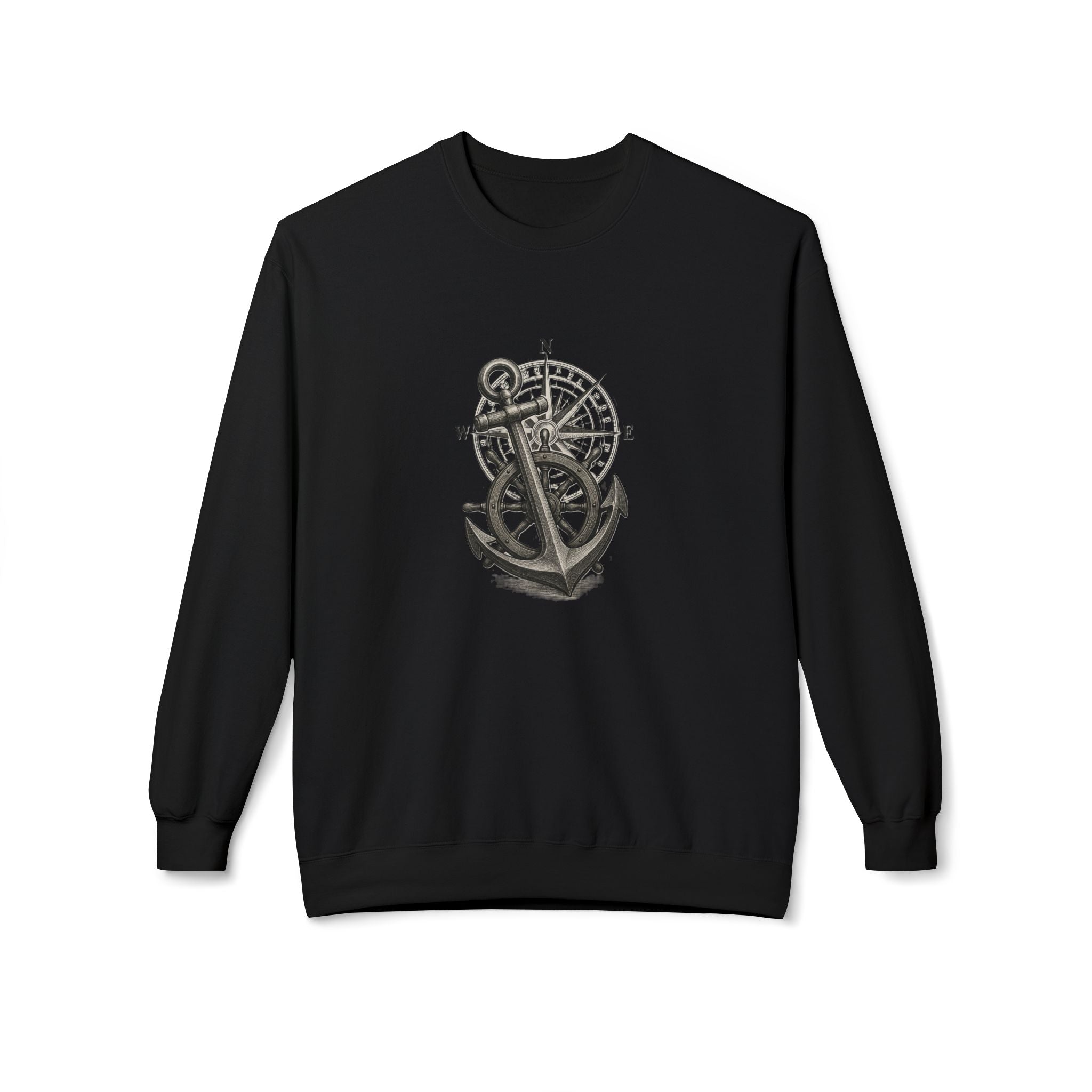 Nautical Anchor & Compass Crewneck Sweatshirt Maritime Emblem US