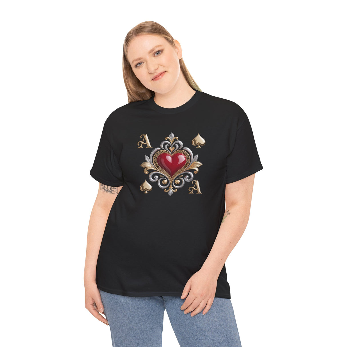 Casual setting with friends wearing the Ace of Hearts T-Shirt during a game night, reflecting its perfect use.