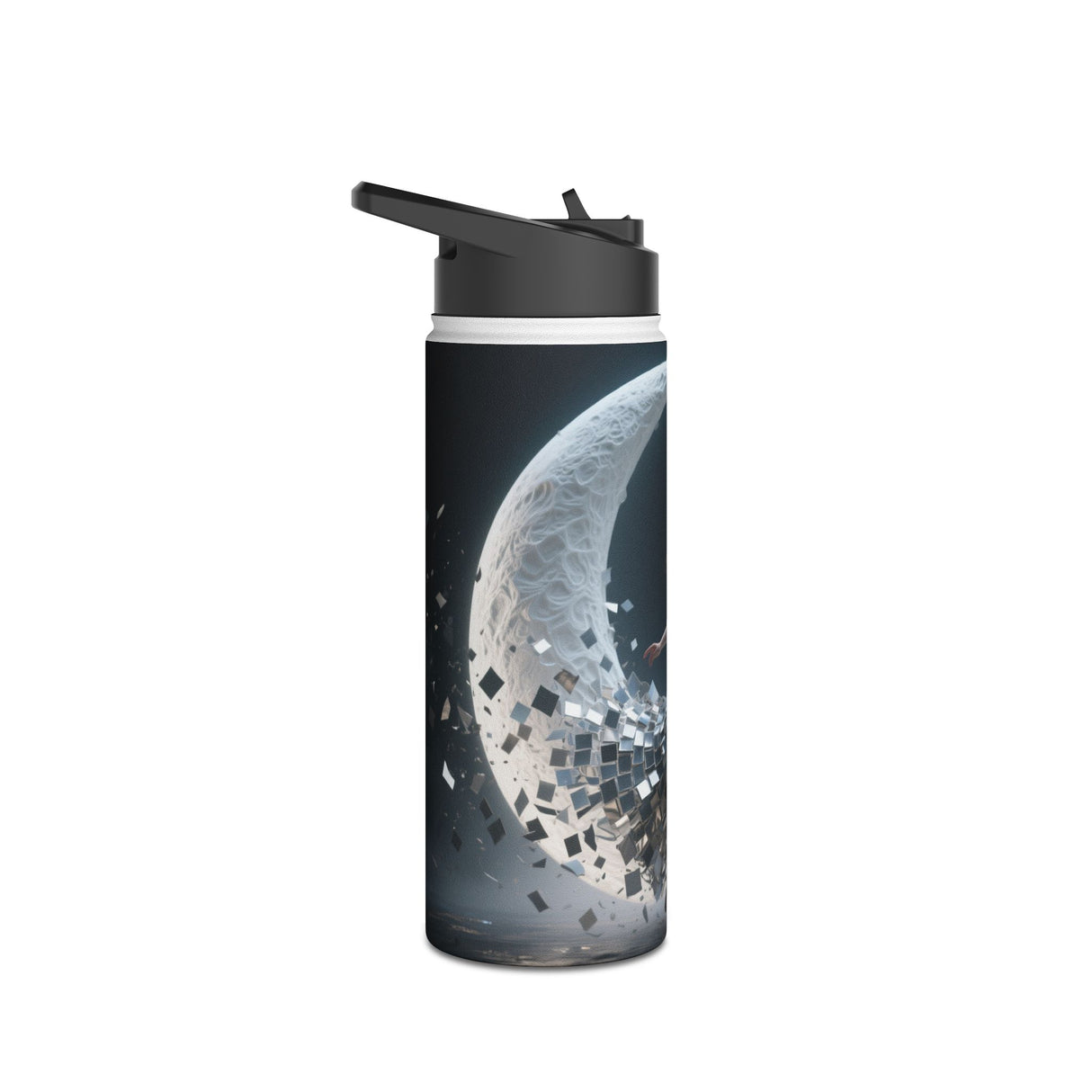 Lifestyle image of the Sunset Cove Stainless Steel Water Bottle captured during a beach walk, showcasing its artistic design.