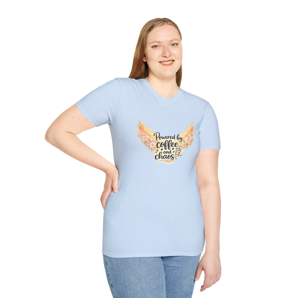 "Powered by Coffee and Chaos" Graphic Tee — Rebirth Stylish Women T-Shirt