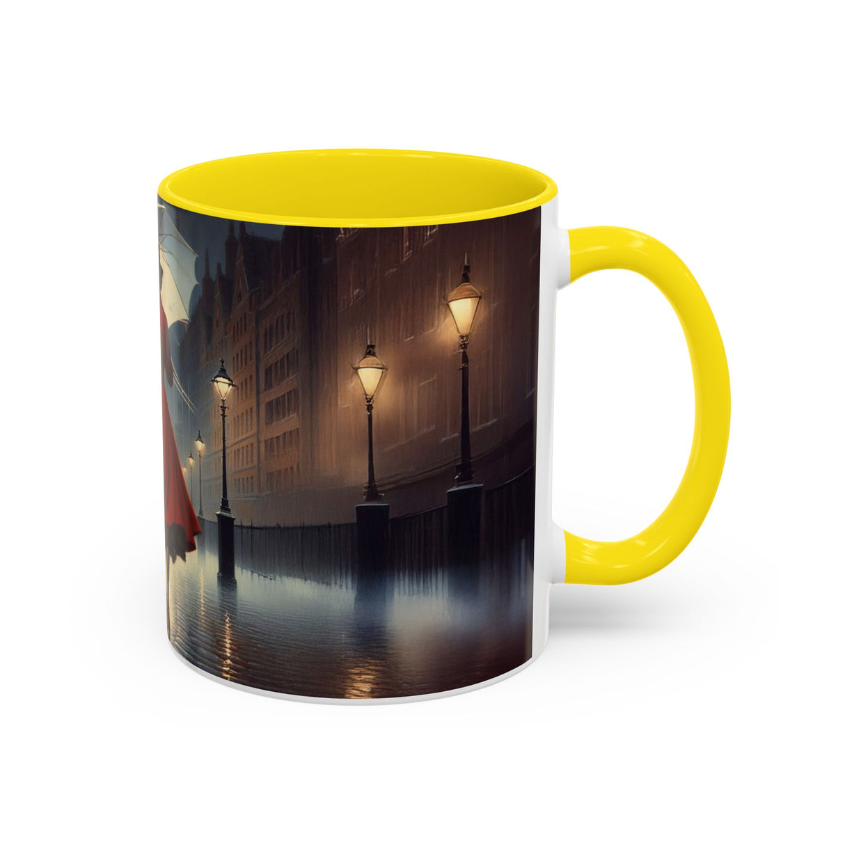 Elegant Red Dress Coffee Mug shown in lifestyle setting, perfect for expressing your artistic side.