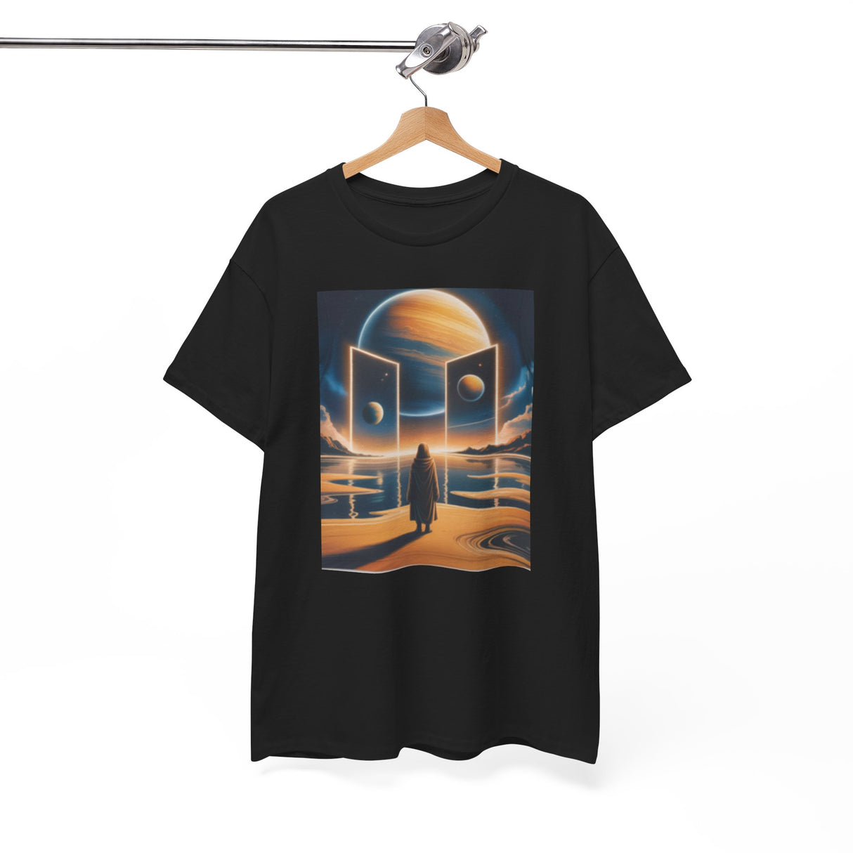 T-Shirt — Cosmic Portal Nightscape Graphic Tee with detailed inner label and stylish print on sleeve.