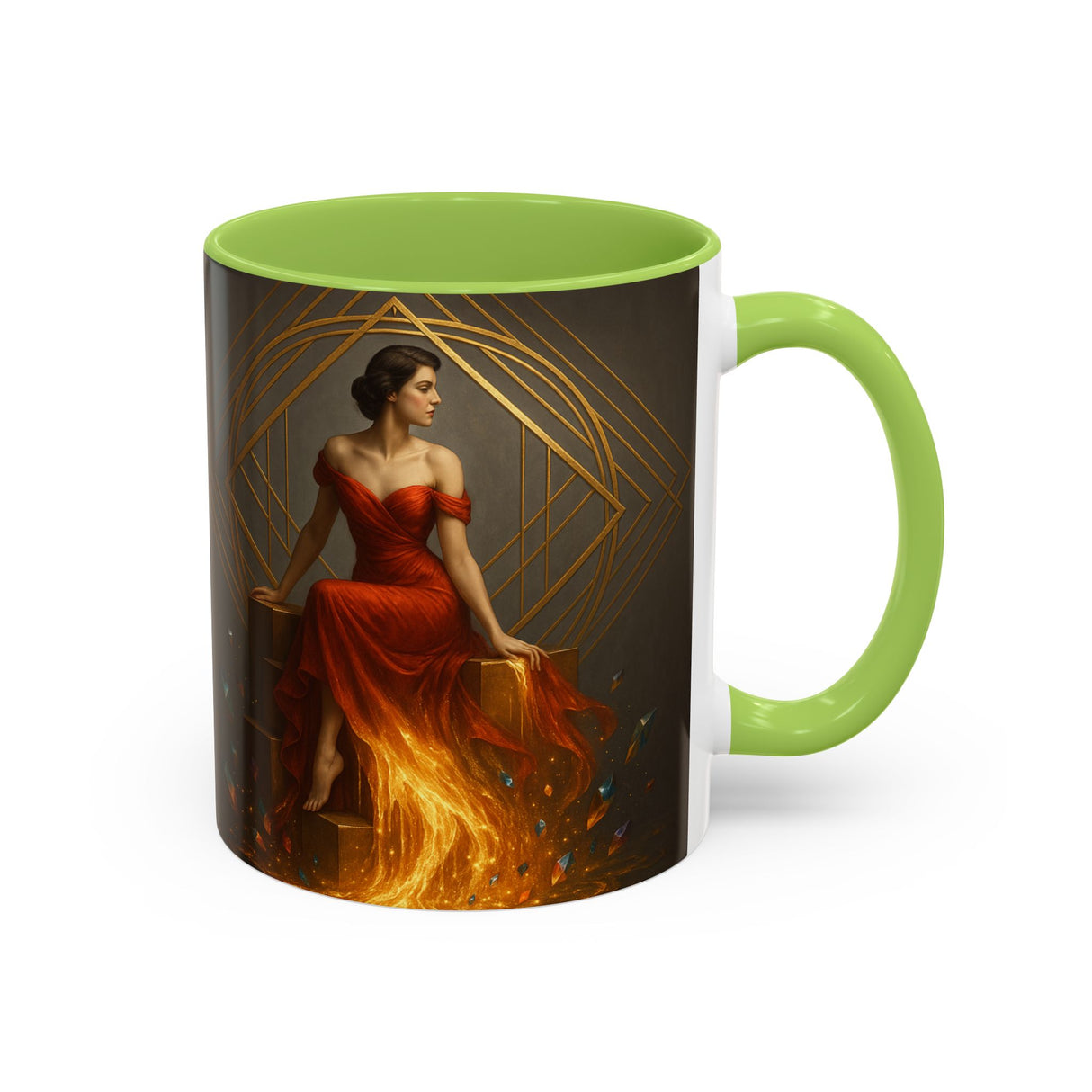 Fiery Goddess Accent Coffee Mug for an artistic lifestyle, reflecting creativity and elegance.