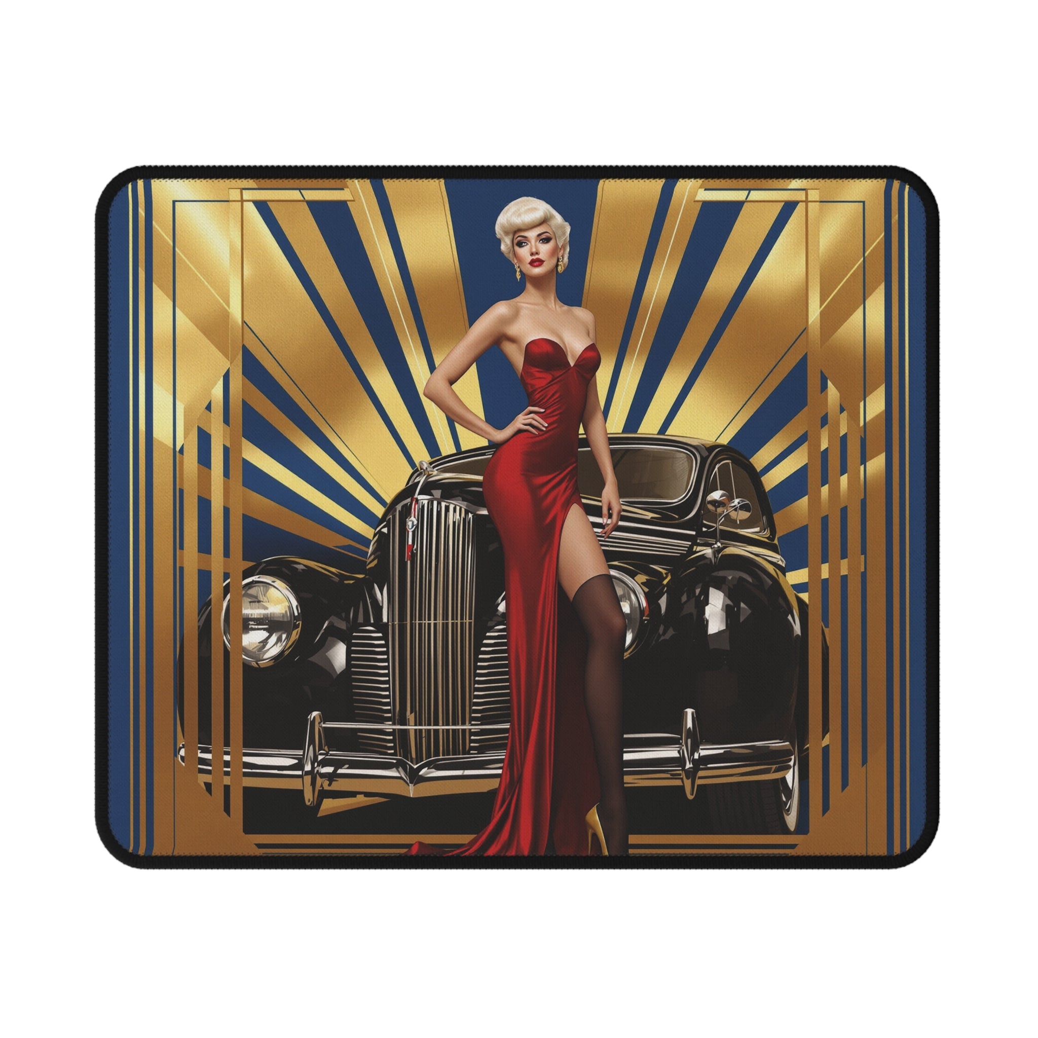 Close-up view of the Vintage-Themed Non-Slip Gaming Mouse Pad with a detailed London scene, perfect for gaming or work.