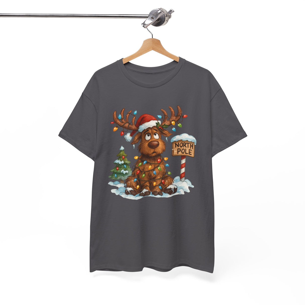 Casual outfit inspiration showcasing the Christmas Reindeer Tee paired with winter accessories, perfect for the holidays.