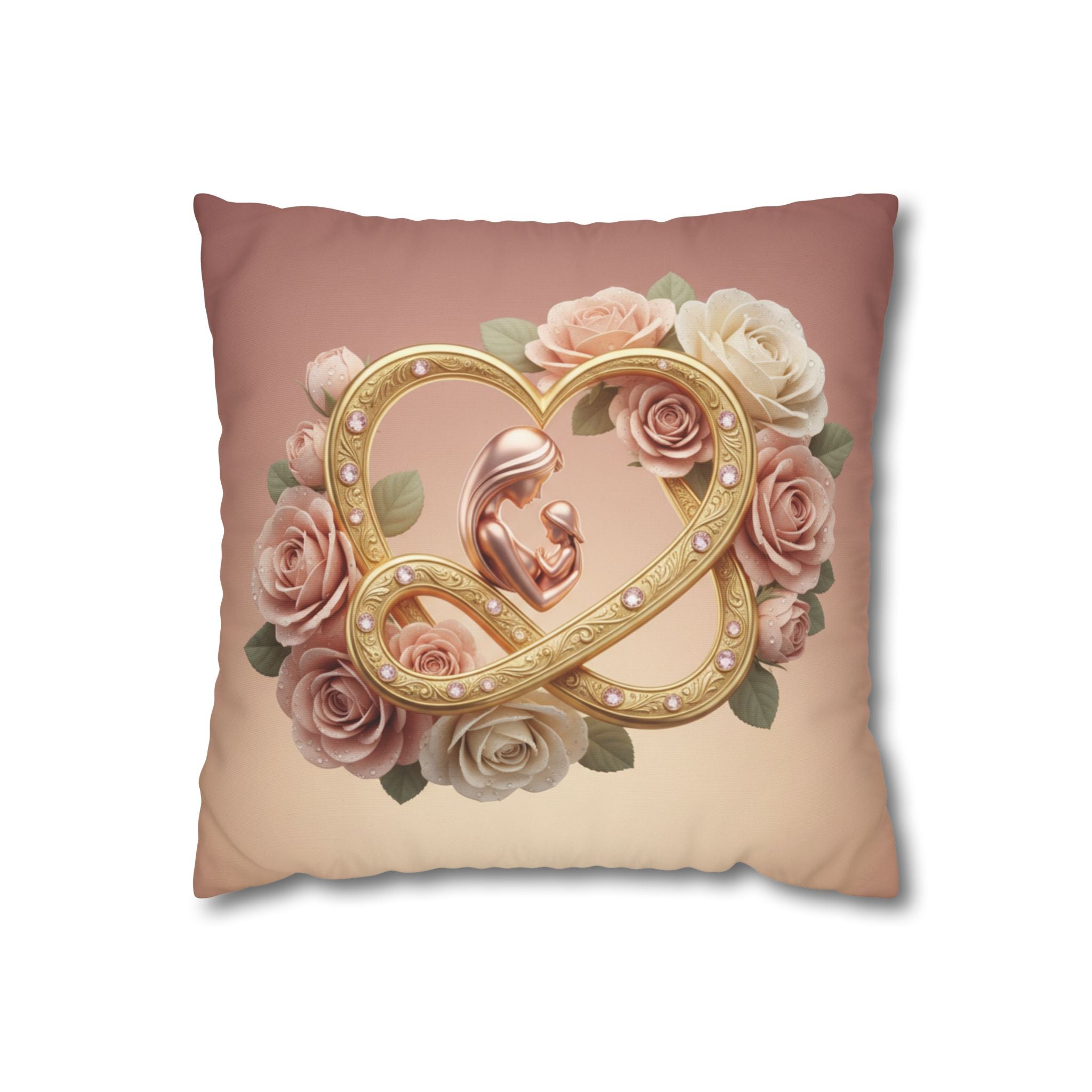 Mother & Baby Heart Decorative Pillowcase — Floral Rose Infinity Design