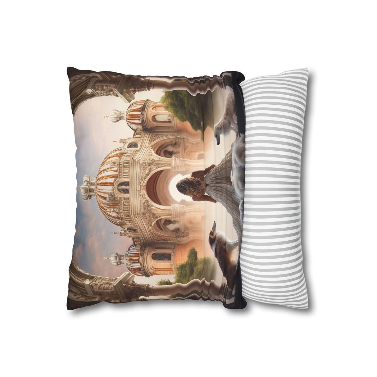 Fantasy Palace Pillowcase in a serene reading nook, creating a whimsical atmosphere with a palace scene and loyal dogs.