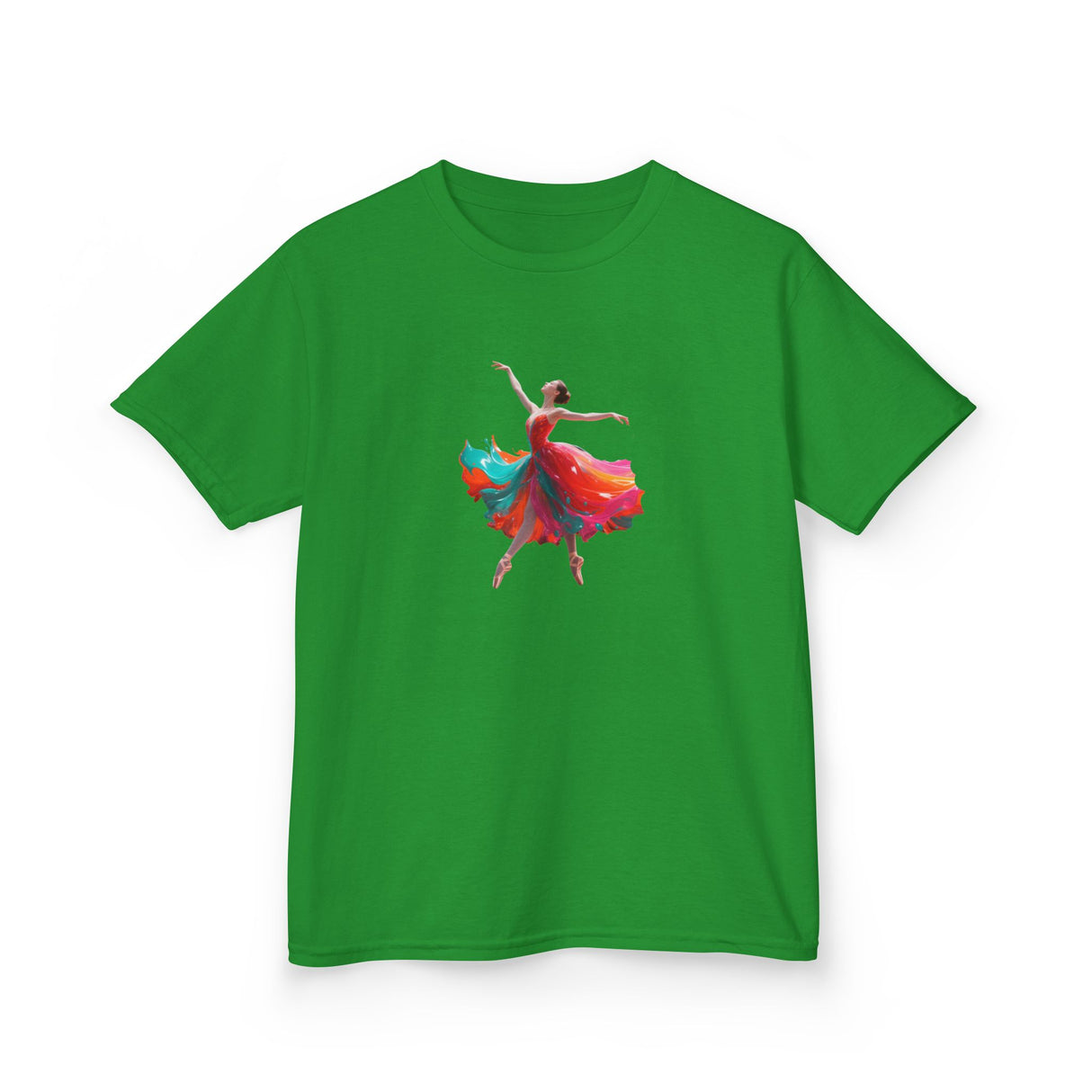 Kids Dance T-Shirt — Colorful Ballerina Graphic Tee with a tear-away label for added comfort.