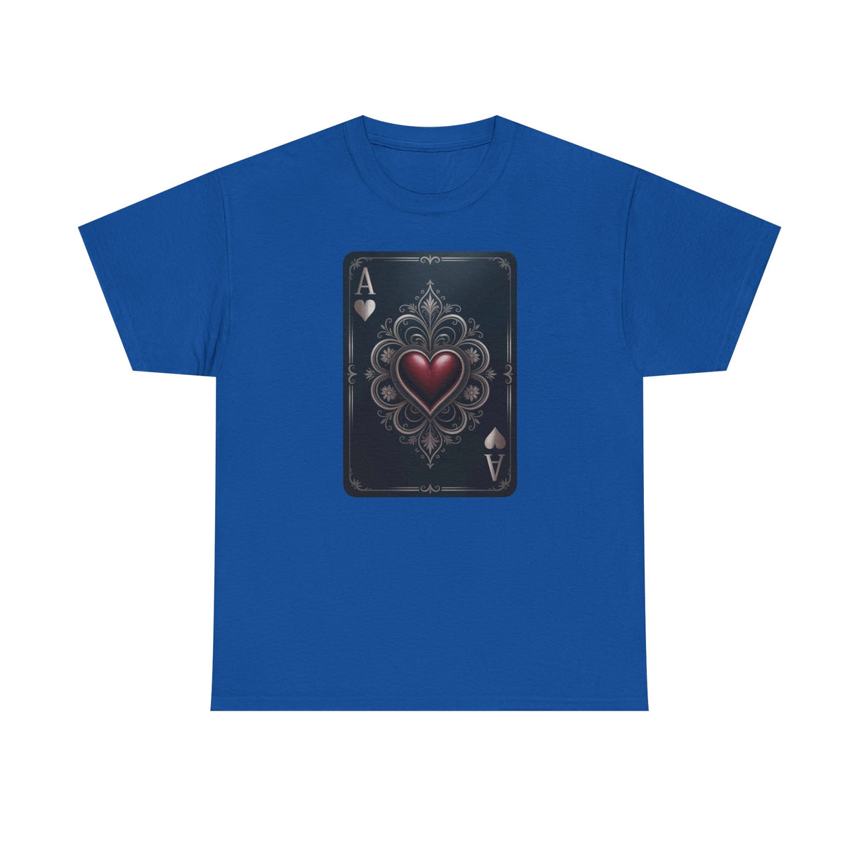Heavy Cotton Tee — Ace of Hearts, Classic Comfort T-Shirt displayed in front of a colorful background for visual appeal.