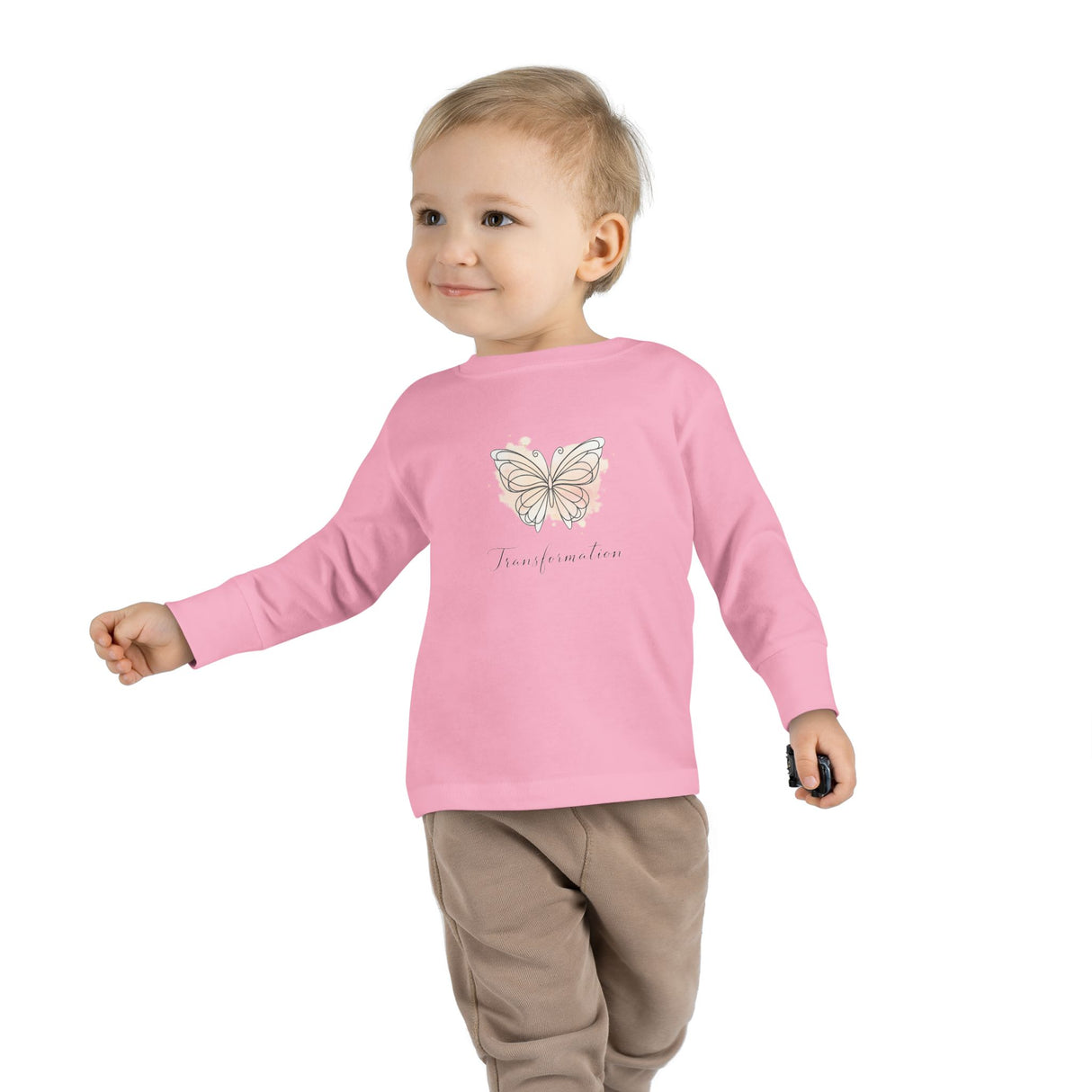 Transformation Pastel Butterfly Graphic Kids Shirt —Toddler Long Sleeve Tee