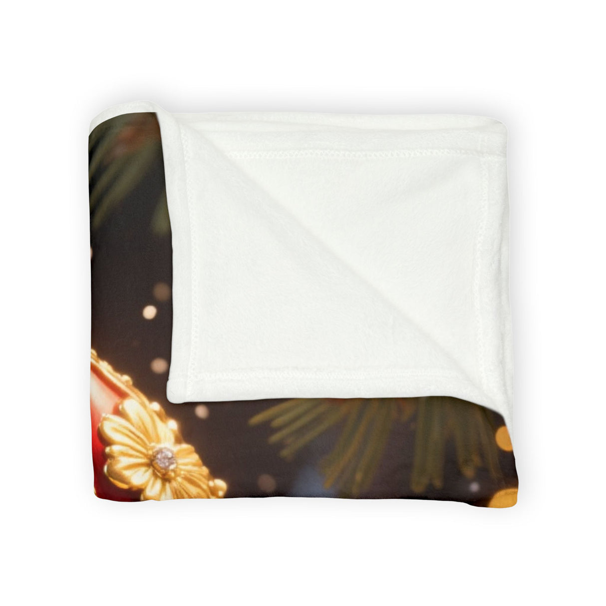Christmas Ornament Holiday Blanket — Cozy Festive Throw displayed on a bed, emphasizing its thick, soft fleece material in a festive setting.
