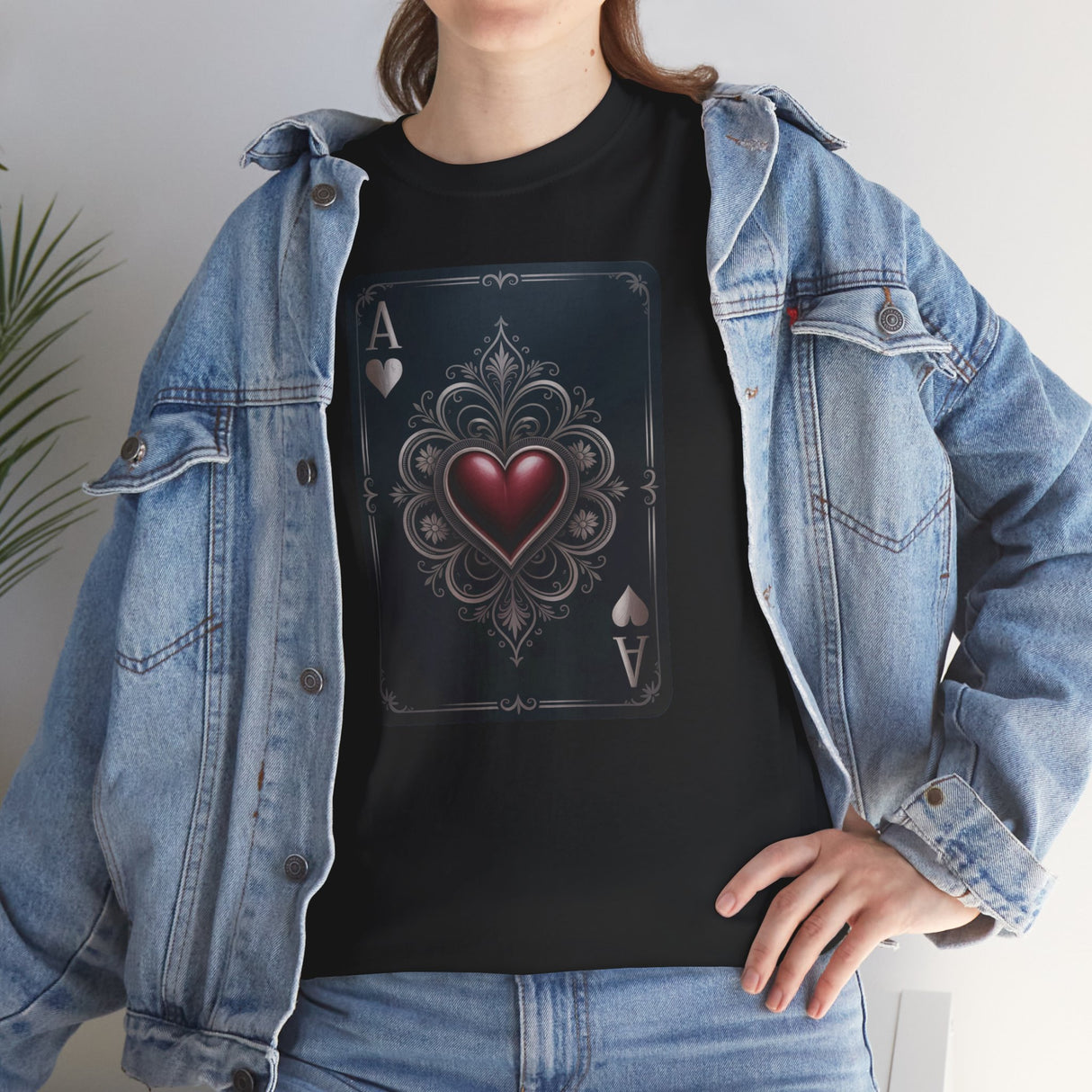 Heavy Cotton Tee — Ace of Hearts, Classic Comfort T-Shirt flat lay showcasing its smooth fabric and no side seams.