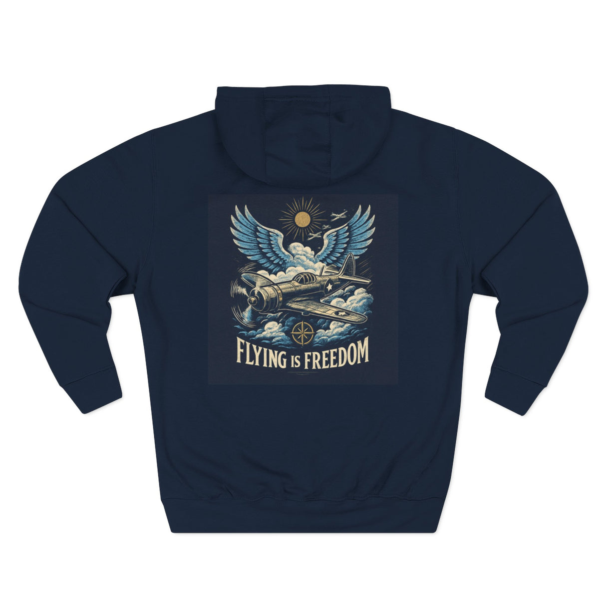 Flying Is Freedom Hoodie featuring a vintage eagle and airplane graphic on the back in a stylish design.